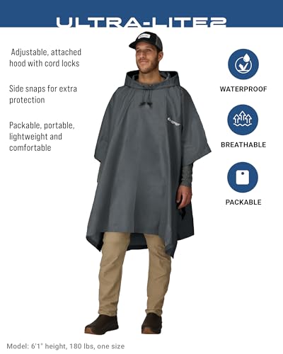 FROGG TOGGS Ultra-lite2 Waterproof, Breathable Rain Poncho - color: Carbon Black, style: Adult