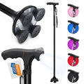 BigAlex Folding Walking Cane with LED Light,Pivoting Quad Base,Adjustable Walking Stick with Carrying Bag for Man/Woman (Alloy Base) - color: Black(30"-35")