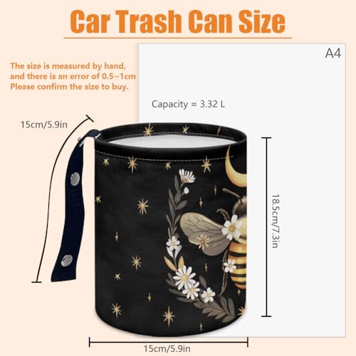 Bee Daisy Car Trash Can Flower Moon Waterproof Car Garbage Can Car Seat Back Hanging Trash Bag Portable Camping Garbage Bin Storage Bag Collapsible Trash Container for Car 5.9 x 7.3 in - color: Bee daisy flower
