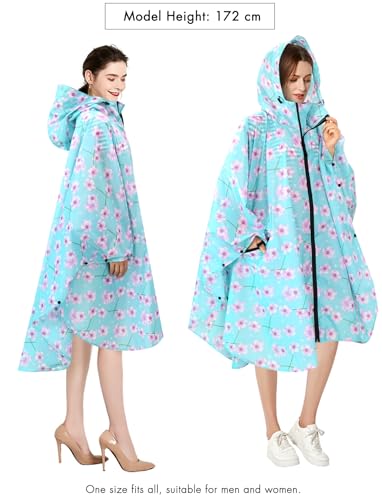 ANYOO Waterproof Rain Poncho Lightweight Reusable Hiking Hooded Coat Jacket for Outdoor Activities - color: Lotus