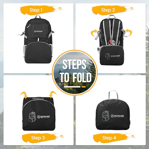 ZOMAKE Lightweight Packable Backpack 35L, Water Resistant Foldable Day Pack | Collapsible Hiking Backpacks, Compact Folding Daypack for Travel Camping, Everyday Carry, Multi-Pocket Layout(Black) - color: Black