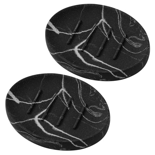 Resin Marble Look Soap Dish 2 Pack Black Bar Soap Holder for Bathroom Shower Soap Tray for Kitchen Sink - color: Marble Black, size: 2 Pack