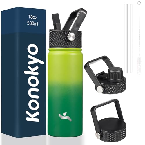 Konokyo 18 oz Insulated Stainless Steel Water Bottle with Straw Lid - color: Bamboo Grove, size: 18 Ounces