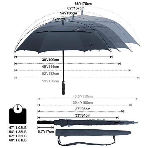 G4Free 47/54/62/68/72 Inch Golf Umbrella Windproof Auto Open Large Umbrella | Oversized Stick Umbrella, Extra Large, Vented Double Canopy, Waterproof 210T Pongee Fabric, Fiberglass Frame, EVA Foam Handle - color: Navy Blue, size: 47 inch