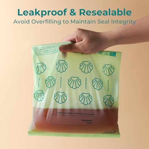 Fit Meal Prep 50 Pack 100% Compostable Food Storage Bags, 1 Gallon Freezer Bags, 10.6 x 11.5" Resealable Bag for Vegetables, Meat, Fruits, ASTM D6400, US BPI & EU OK Compost Certified - style: Gallon