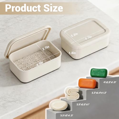 Leakproof Silicone Bar Soap Travel Container Case with Soap Saver Pad | Portable Soap Holder Dish for Shower Bathroom Sink Traveling, Shampoo and Conditioner Bar Holder Travel Essentials, Beige - color: Beige