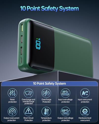 Portable Charger Power Bank 50000mAh, PD 30W and QC 4.0 Fast Charging - color: Green