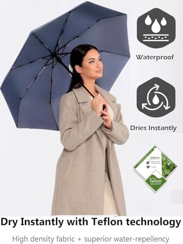 Windproof Travel Umbrella - Compact, Light, Full Automatic Open/Close - Folding Backpack Umbrella for Rain & Sun UV Preotection For Men & Women, Unbreakable 8 Fiberglass Ribs UK Design - color: Graphite