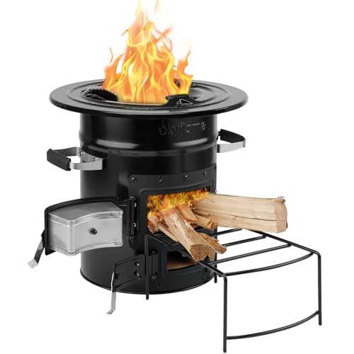 Skyflame Wood Burning Rocket Stove, Portable Camping Stove, Black | Outdoor Cooking, Backpacking, RV and Survival, Essentials Camping Gear