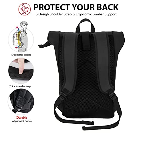 X RAY Roll Top Laptop Backpack for Men Women, PU Leather Expandable Roll Up Backpack Capacity Adjustable 22L & Fits 15.6" Laptop, Carolina Blue/Navy - color: Carolina Blue/Navy