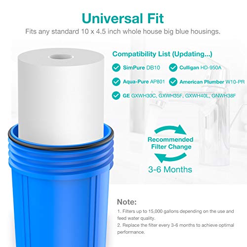 SimPure 5 Micron 10" x 4.5" Whole House Sediment Water Filter Cartridge - size: 8 Count (Pack of 1), style: 10" x 4.5"