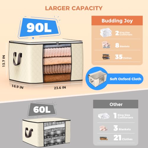 90L Large Storage Bags, 4 Pack Clothes Storage Bins Closet Organizers - color: Beige, size: 4 Pack-90L