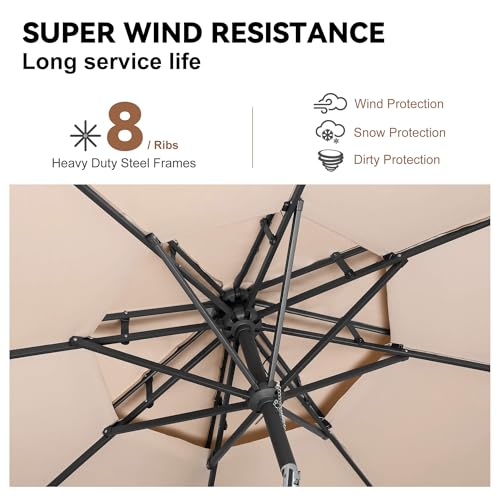 Patio Umbrella Outdoor with Tilt, 2 Tiers, 9 ft Beige - color: Cream