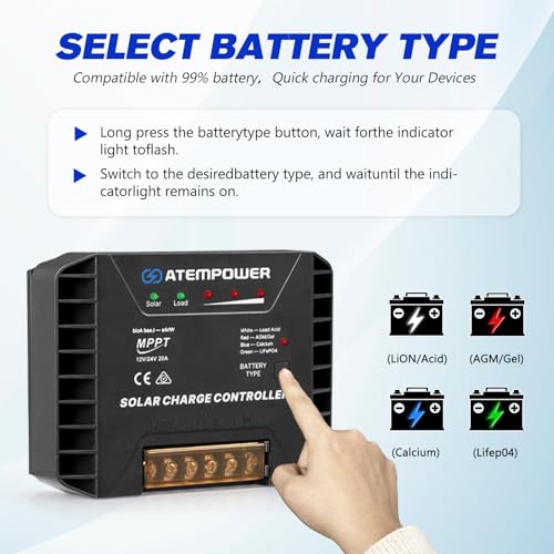 ATEM POWER 300W Portable Solar Panel, Foldable Solar Panel HPBC Chip, 20A MPPT Charger Controller 5V USB Output for 12/24V Battery/Power Station Outdoor Camper RV Hiking Durable Anti Cracking Coating - style: 300w
