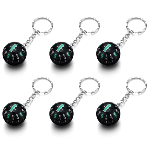 Simgoing 6 Pcs Compass Keychain Ball Liquid Filled Compass Ball Keychain Small Useful Outdoor Tool Gift for Camping Hiking Survival Backpacking Explore