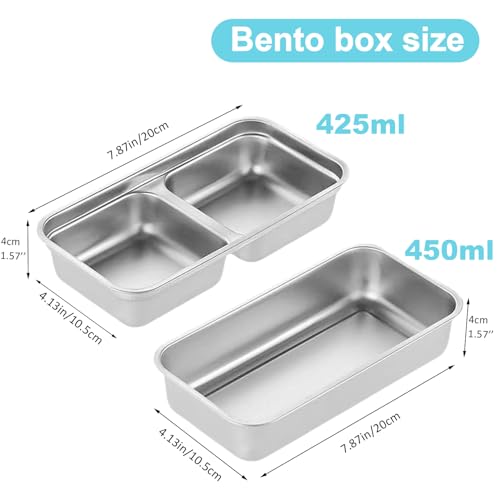 Grab and Go Snack Containers Stainless Steel, Reusable Snack Condiment Containers with Lids, Double &Single Compartment Food Lunch Meal Container Prep for Work & Trave, Dishwasher Safe, 4 PCS.