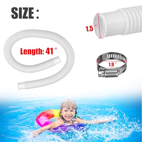 1.5” x 41” Pool Pump Replacement Hose, 2-Pack Above-Ground Pool Hoses with 4 Stainless Steel Clamps, Compatible with Intex, Coleman, Summer Waves Pool Pumps & Filters (2 PACK White) - color: 2 PACK White