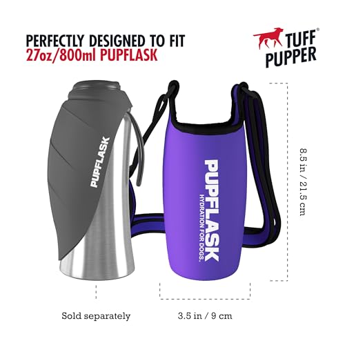 Tuff Pupper PupFlask Insulated Neoprene Dog Water Bottle Holder Sling with Wide Adjustable Shoulder Strap, Great for Travel, Walking, Hiking, Portable Pet Water Bottle Holder (27 OZ, Ultra Violet) - color: Ultra Violet, size: 27 OZ