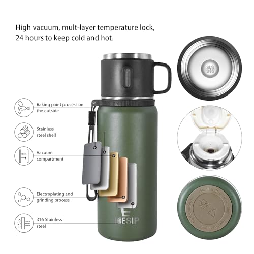 Stainless Steel Insulated Bottle, 27oz with cup Vacuum Insulated Water Bottle, Thermo for Hot Drinks/Cold Drinks,24-Hr Insulation Commute, Travel - color: Green, size: 27 Ounces