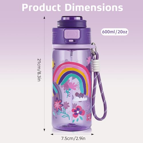 20 oz 2-In-1 Mist and Sip Water Bottle for Kids, Rainbow - color: Rainbow