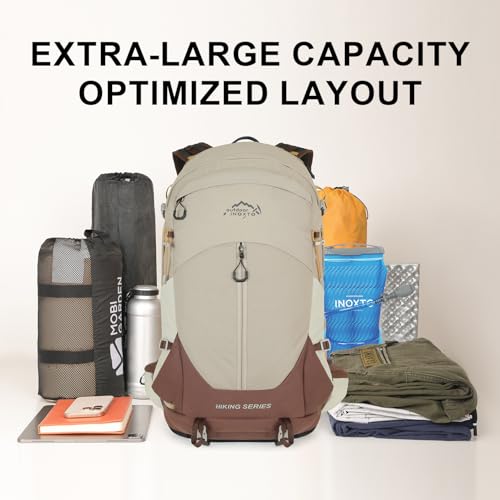 IX INOXTO Hiking Backpack, Camping Backpack, 30L Waterproof Hiking Daypack with 3L Water Bladder and Rain Cover (Khaki) - color: Khaki