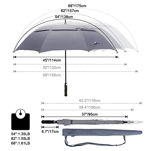 G4Free 47/54/62/68/72 Inch Golf Umbrella Windproof Auto Open Large Umbrella | Oversized Stick Umbrella, Extra Large, Vented Double Canopy, Waterproof 210T Pongee Fabric, Fiberglass Frame, EVA Foam Handle - color: Grey, size: 54 inch