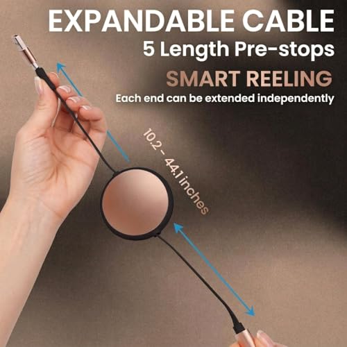 120W Fast Multi Charging Cable, 6 in 1 Retractable Charger (Ebony Golden) | 5A Fast Charging | 6 in 1 Retractable | L Port USB C Micro | Durable Braided | Adjustable 10.2 to 44.1 in | Data sync USB C - color: Ebony Golden