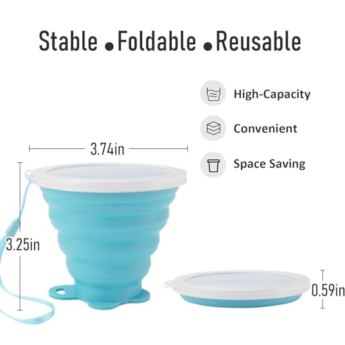 JBER Silicone Collapsible Travel Cup, 4 Pack Silicone Folding Camping Cup with Lids Expandable Drinking Cup Set BPA Free Reusable Portable Graduated for Outdoor Hiking Travel - color: 4 Pack-Orange-Blue-Purple-Coffee