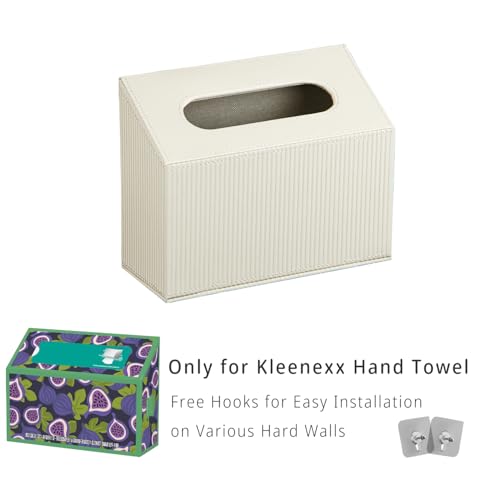 Hand Towel Box Cover Holder,PU Leather Hand Towel Case Compatible with Kleenex Disposable Paper Hand Towels, White - color: Beige White