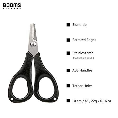 Booms Fishing S01 Fishing Scissors for Braided Line, Fishing Line Cutter Saltwater and Freshwater, Fishing Serrated Shears with Retractor, 3.9” Black - color: Black With Retractor