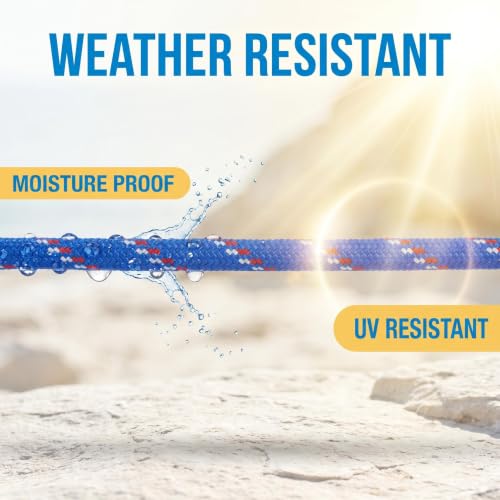 1/4 in × 100 ft Blue Diamond Braided Polypropylene Rope with Non-Woven Core, 32-Strand High Strength for Clothesline, Flagpole, Camping, Indoor & Outdoor Use (2 Pack, 50ft Each) - size: 1/4" x 100FT, style: Blue