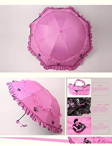 Honeystore Princess Lace Ultraviolet-Proof Folding Umbrella Anti-uv Dome Parasol - color: Fuchsia