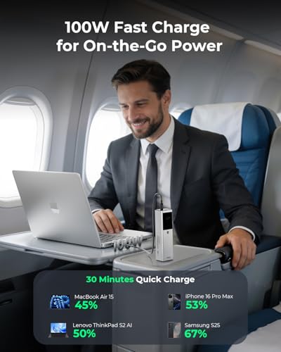 TALIX Laptop Power Bank, 12800mAh Portable Charger with 240W USB-C Cable | 3-Port, 100W PD Fast Charging Battery Pack, 125W Max for Moto, Flight-Ready, for iPhone 17 Series, MacBook, and More