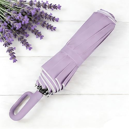 SIEPASA Travel Umbrella with Carabiner Handle - Windproof 10 Ribs Auto Open/Close for Rain & Sun Protection, Compact Portable Clip-on Backpack Design with Safety Reflective Strip. - color: UV-Light Purple