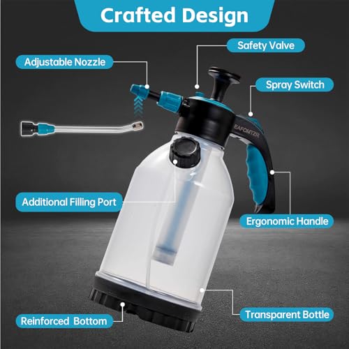 70oz Sprayer Bottle, 0.5gal Pump Sprayer for Flowers, Potted Plant | Handheld Water Bottle with Easy Refill Side Port, Measuring Cup Cap, Clear Bottle with Scale, Aluminum Wand