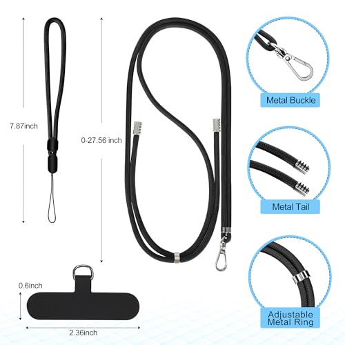 Phone Lanyard, 2 Pack Soft Nylon Neck Strap Universal Cell Phone Lanyard and 2 Pack Phone Wrist Strap with Durable Pads for Most Smartphones-Black - color: Black+black