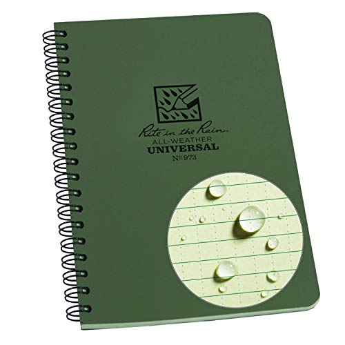 Rite In The Rain Weatherproof Side Spiral Notebook, 4.625" x 7", Green Cover, Universal Pattern (No. 973), 7 x 4.875 x 0.375 - color: Green, size: 1 Pack, style: Universal