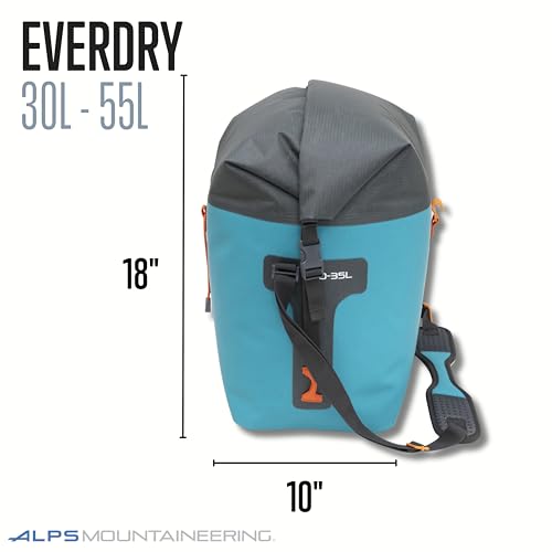ALPS Mountaineering EverDry Roll-Top Tote – Waterproof Travel & Beach Bag with Adjustable Strap & Lashing Points for Boating & Kayaking - color: Blue, size: 30-55L