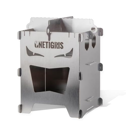 OneTigris Camping Backpacking Stove Portable Foldable Burning Wood Stove for Outdoor Hiking Picnic BBQ,Stainless Steel (Medium)