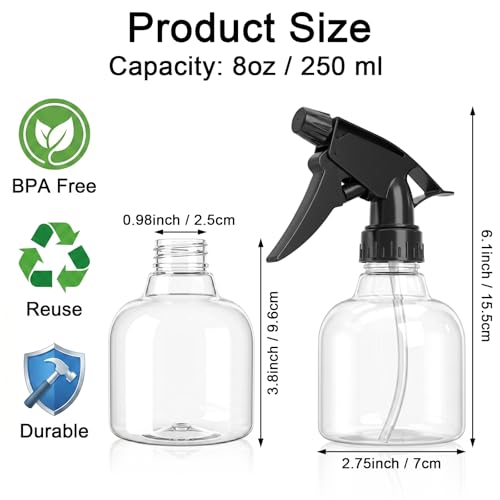 Bekith 12 Pack 8 Oz Empty Plastic Spray Bottle with Black Trigger Sprayers - Adjustable Head Sprayer from Fine to Stream - Refillable Sprayer for Water, Kitchen, Bath, Beauty, Hair, and Cleaning