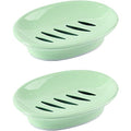WYOK 2-Pack Soap Dish Plastic Soap Holder with Drainage for Shower (Green) | Bar Soap Tray, Soap Case with Drain, Keep Soap Dry, Self Draining, Non-Slip, Easy Cleaning, For Bathroom Kitchen Sink - color: Green