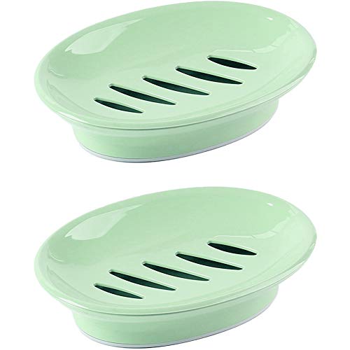WYOK 2-Pack Soap Dish Plastic Soap Holder with Drainage for Shower (Green) | Bar Soap Tray, Soap Case with Drain, Keep Soap Dry, Self Draining, Non-Slip, Easy Cleaning, For Bathroom Kitchen Sink - color: Green