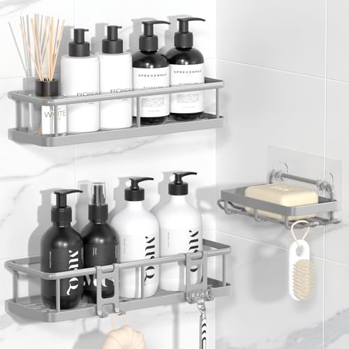 Shower Caddy Adhesive, Rustproof Shower Organizer with Soap Holder, Large Capacity Shower Shelves for Inside Shower, No Drilling Bathroom Organizers and Storage for Home Decor（3 Pack Grey） - color: Grey