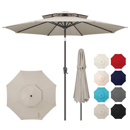 Patio Umbrella Outdoor with Tilt, 2 Tiers, 9 ft Taupe - color: Taupe