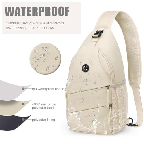 Pritent Crossbody Bags for Women Men Trendy Sling Bag Backpack Casual Chest Bag with Convertible Shoulder Strap - color: Beige, size: Medium