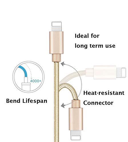 RoFI Compatible Phone Cable, [2Pack] 6FT Nylon Braided Fast Charging USB Cord Replcement for Phone X 8 8 Plus 7 7 Plus 6s 6s Plus 6 6 Plus 5 5S 5C SE Pad Air Mini and More (2 Pack Gold, 6 FT) - color: 2 Pack Gold, size: 6 FT
