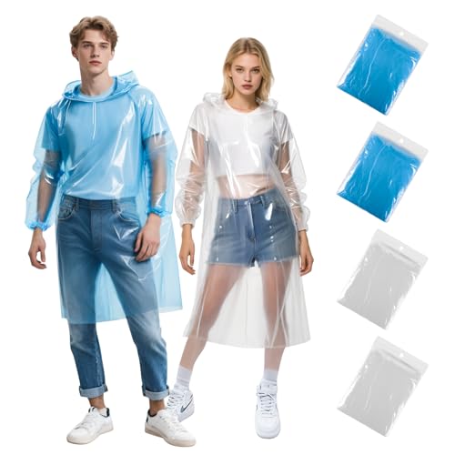 GAOHUI Disposable Rain Ponchos for Adult/Kid/Family Pack 4, Thicker Ponchos - color: 2clear, 2blue(adults)