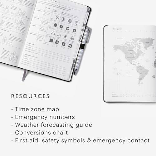 Stone Journal Explorer Notebook – A5 Waterproof Paper Field Journal, Vegan Leather Hardcover, 144 Pages Alternating Ruled & Dot Grid, Back Pocket, Weather-Resistant (Black) - color: Black