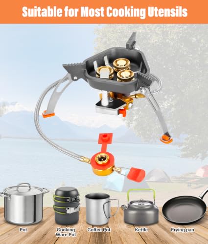 WADEO 7200W Windproof Camp Stove, Camping Gas Stove with Piezo Ignition | Backpacking Stove, Portable Camping Stove for Outdoor Camping, Backpacking, with Two Fuel Canister Adapter, Carry Case