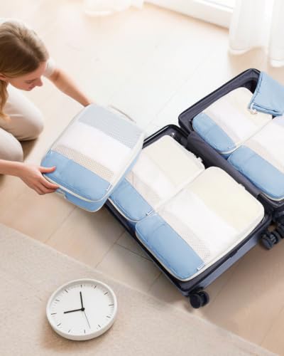 Narwey 6 Set Compression Packing Cubes for Travel, Lightweight Expandable Luggage Organizer Bags, Durable Space Saver Bags (Blue) - color: Blue
